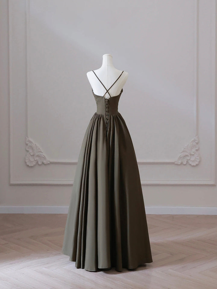 Luolandi V-neck Spaghetti Strap Floor Length Prom Dress A-Line Backless Evening Party Dress